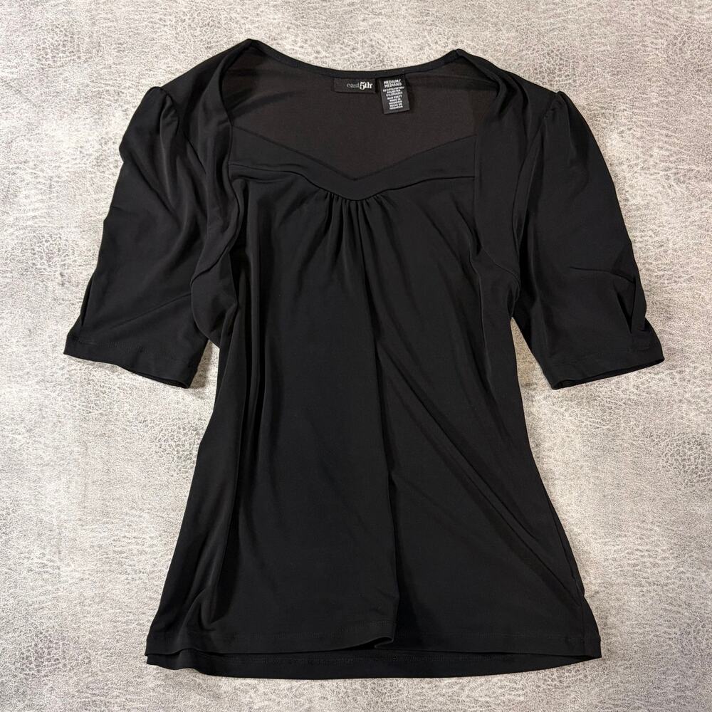 Black Ruched Sweetheart Quarter Sleeve Top